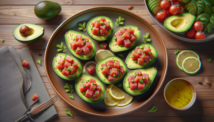Receta saludable y sabrosa: aguacates rellenos de TUNA POKE para disfrutar 6 Aguacates Rellenos de Tuna Poke