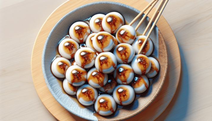 Mitarashi Dango (bolas de arroz mochi con salsa dulce)