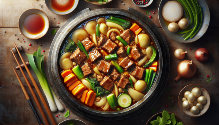 Sukiyaki guiso de carne y verduras en salsa dulce
