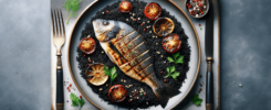 Receta de CUS CUS NEGRO CON CORVINA a la Plancha. Delicia Gourmet 3 cus cus negro con corvina a la plancha
